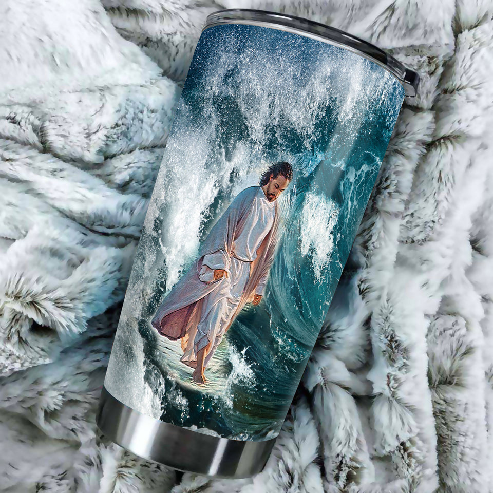 Camellia Personalized Faith Jesus Walking On Water Walk By Faith Not By Sight Stainless Steel Tumbler-Double-Walled Insulation Travel Cup W?th Lid 01