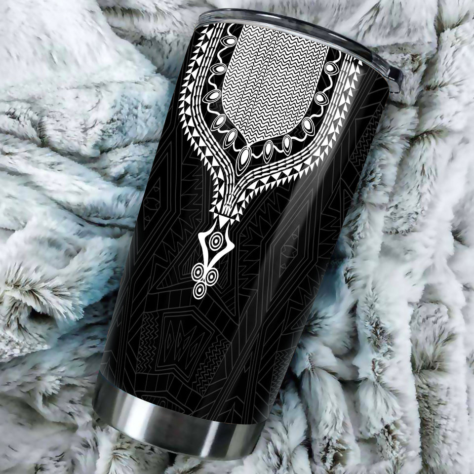 Camellia Personalized Black White Dashiki Stainless Steel Tumbler - Double-Walled Insulation Vacumm Flask - Gift For Christmas, Thanksgiving, Birthday