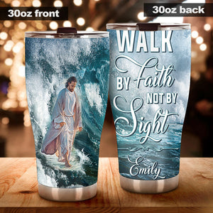 Camellia Personalized Faith Jesus Walking On Water Walk By Faith Not By Sight Stainless Steel Tumbler-Double-Walled Insulation Travel Cup W?th Lid 01