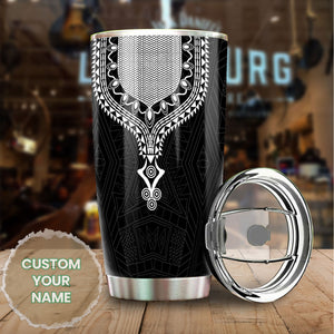 Camellia Personalized Black White Dashiki Stainless Steel Tumbler - Double-Walled Insulation Vacumm Flask - Gift For Christmas, Thanksgiving, Birthday