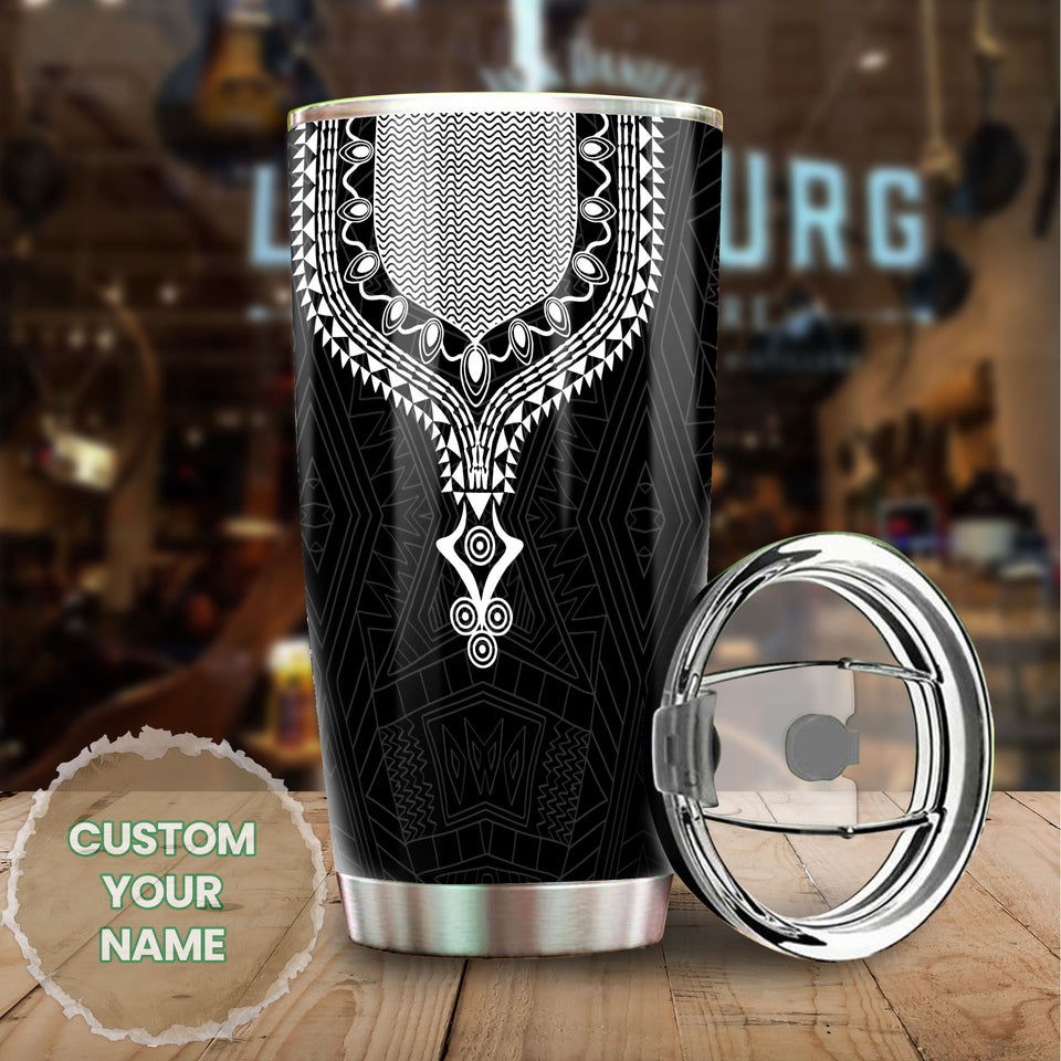 Camellia Personalized Black White Dashiki Stainless Steel Tumbler - Double-Walled Insulation Vacumm Flask - Gift For Christmas, Thanksgiving, Birthday