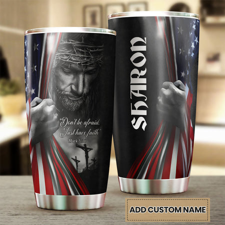Camellia Personalized God And American Flag Don't Be Afraid Stainless Steel Tumbler-Thermal Flask Travel Therma Cup With Lid