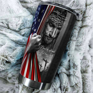 Camellia Personalized God And American Flag Don't Be Afraid Stainless Steel Tumbler-Thermal Flask Travel Therma Cup With Lid