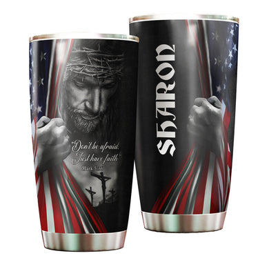 Camellia Personalized God And American Flag Don't Be Afraid Stainless Steel Tumbler-Thermal Flask Travel Therma Cup With Lid