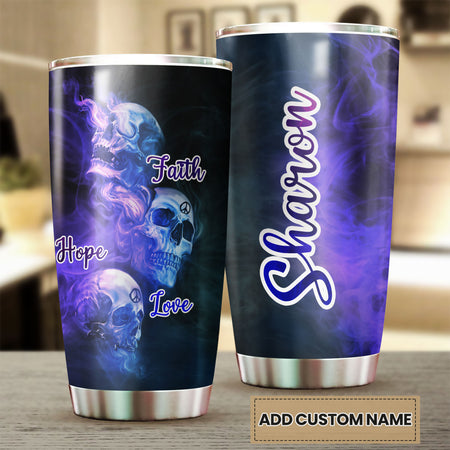 Camellia Personalized Skull Faith Hope Love  Stainless Steel Tumbler-Double-Walled Travel Therma Cup With Lid