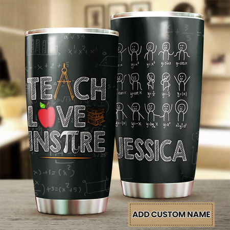 Camellia Personalized Teach Love Inspire Stainless Steel Tumbler-Sweat-Proof Double Wall Cup With Lid Gift For Math Teacher