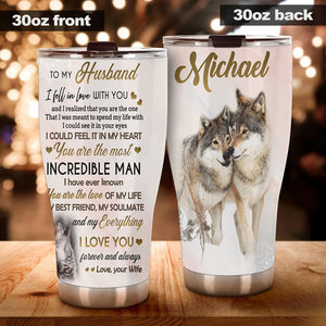 Camellia Persionalized 3D Wolf To My Husband I Love You Forever And Always Stainless Steel Tumbler - Customized Double - Walled Insulation Travel Thermal Cup With Lid Gift For Husband Couple