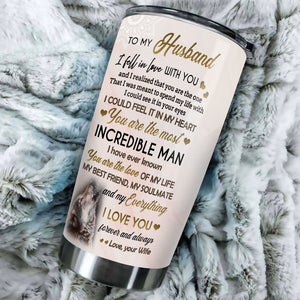 Camellia Persionalized 3D Wolf To My Husband I Love You Forever And Always Stainless Steel Tumbler - Customized Double - Walled Insulation Travel Thermal Cup With Lid Gift For Husband Couple