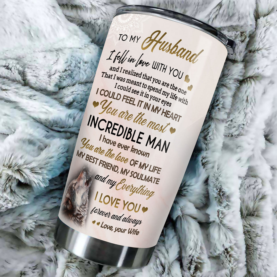 Camellia Persionalized 3D Wolf To My Husband I Love You Forever And Always Stainless Steel Tumbler - Customized Double - Walled Insulation Travel Thermal Cup With Lid Gift For Husband Couple