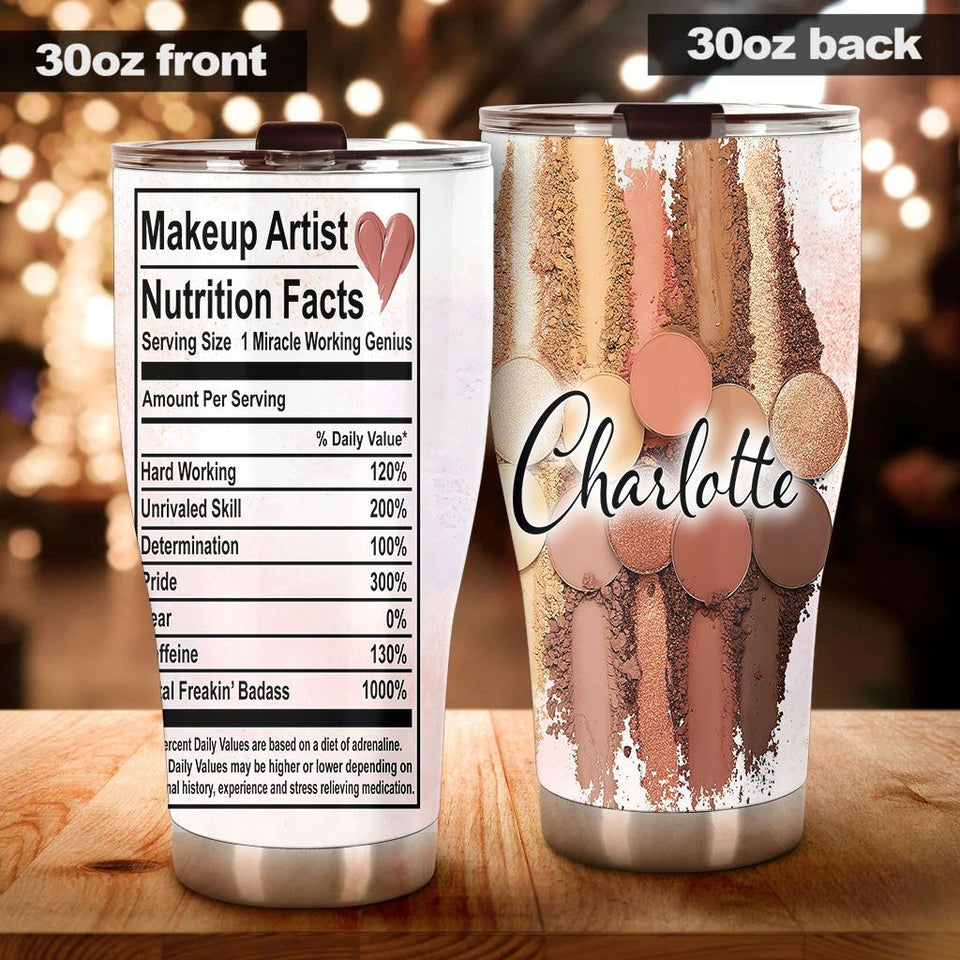 Camellia Personalized Make Up Artist Nutrition Facts Style Stainless Steel Tumbler-Double-Walled Insulation  Cup With Lid Gift For Make Up Artist