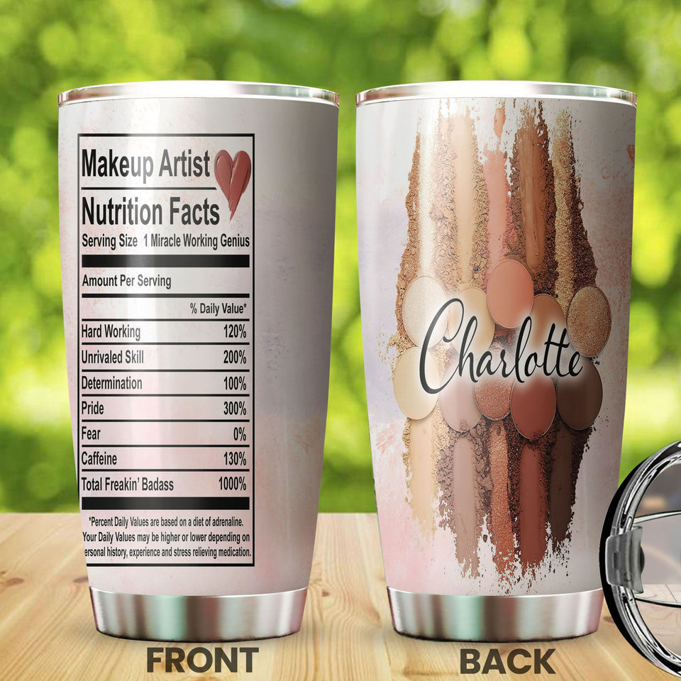 Camellia Personalized Make Up Artist Nutrition Facts Style Stainless Steel Tumbler-Double-Walled Insulation  Cup With Lid Gift For Make Up Artist