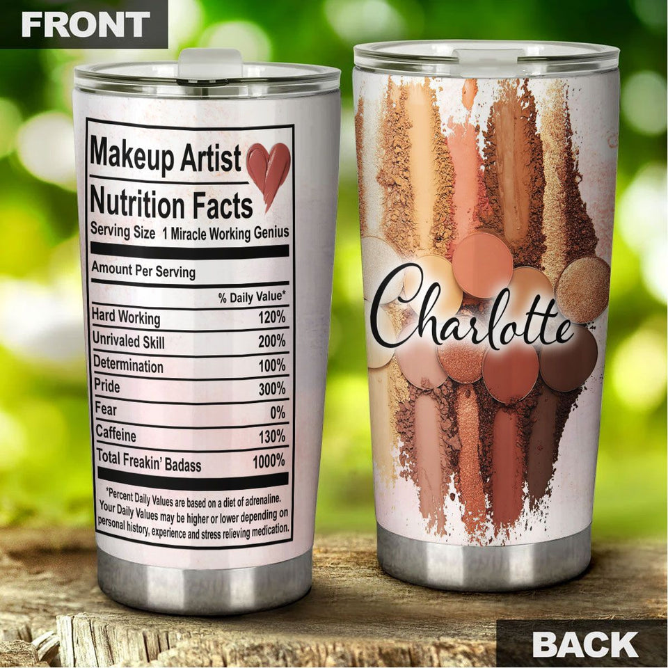 Camellia Personalized Make Up Artist Nutrition Facts Style Stainless Steel Tumbler-Double-Walled Insulation  Cup With Lid Gift For Make Up Artist