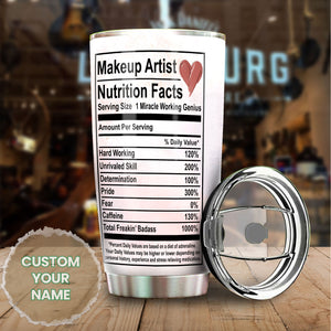 Camellia Personalized Make Up Artist Nutrition Facts Style Stainless Steel Tumbler-Double-Walled Insulation  Cup With Lid Gift For Make Up Artist