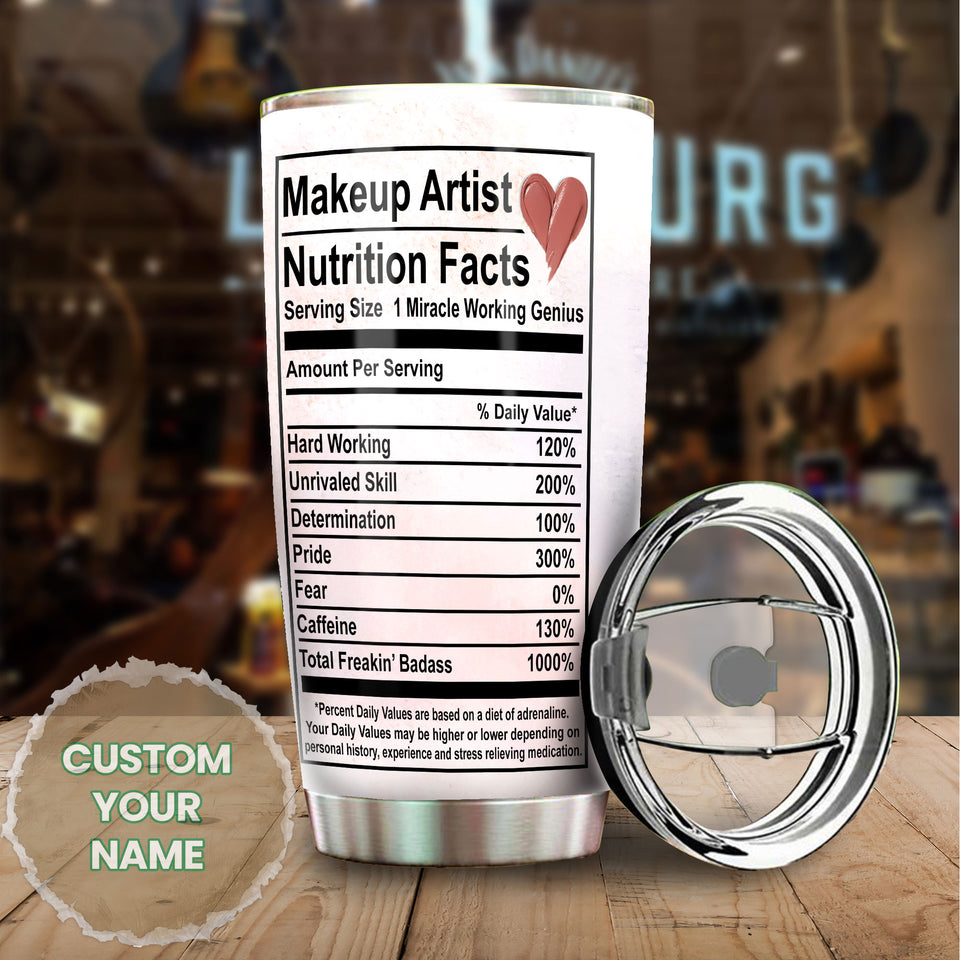 Camellia Personalized Make Up Artist Nutrition Facts Style Stainless Steel Tumbler-Double-Walled Insulation  Cup With Lid Gift For Make Up Artist