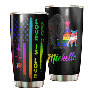 Camellia Persionalized LGBT Bear Love Is Love Stainless Steel Tumbler - Customized Double - Walled Insulation Travel Thermal Cup With Lid