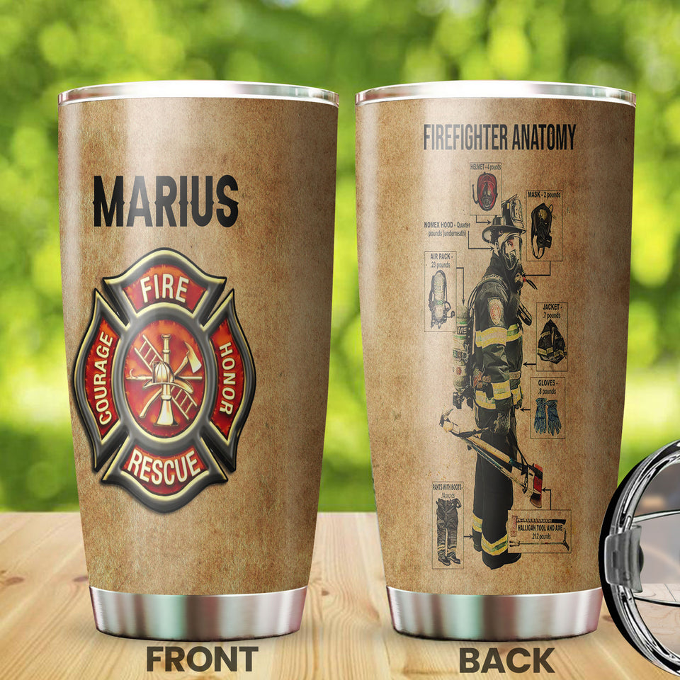 Camellia Personalized Firefighter Anatomy Stainless Steel Tumbler- Double-Walled Insulation Gift For Fireman