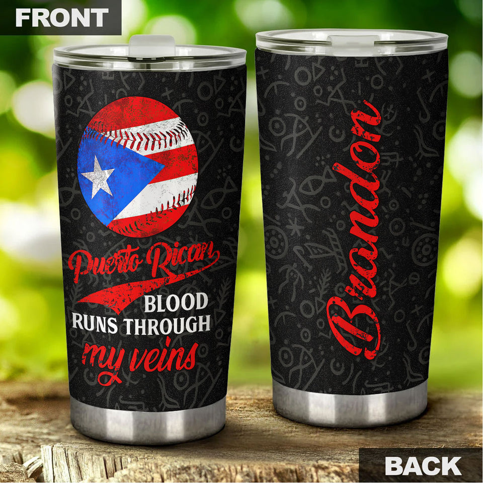 Camellia Persionalized Basketball Puerto Rican Blood Through My Veins Stainless Steel Tumbler - Customized Double - Walled Insulation Travel Thermal Cup With Lid