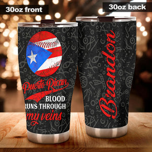 Camellia Persionalized Basketball Puerto Rican Blood Through My Veins Stainless Steel Tumbler - Customized Double - Walled Insulation Travel Thermal Cup With Lid