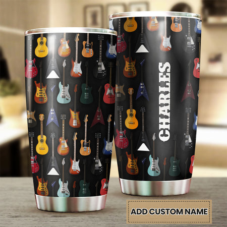 Camellia Personalized 3D Colorful Guitar Collection Stainless Steel Tumbler - Customized Double-Walled Insulation Travel Thermal Cup With Lid Gift For Guitarist