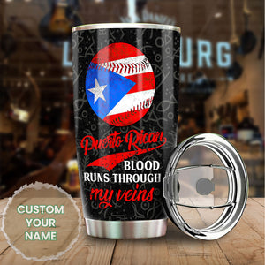 Camellia Persionalized Basketball Puerto Rican Blood Through My Veins Stainless Steel Tumbler - Customized Double - Walled Insulation Travel Thermal Cup With Lid