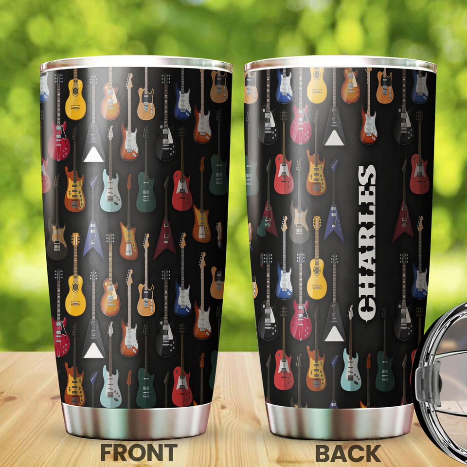 Camellia Personalized 3D Colorful Guitar Collection Stainless Steel Tumbler - Customized Double-Walled Insulation Travel Thermal Cup With Lid Gift For Guitarist