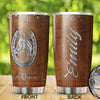 Camellia Personalized Horse Jewelry Leather Style Stainless Steel Tumbler - Double-Walled Insulation Vacumm Flask - Gift For Horse Lovers, Cowgirls, Cowboys, Perfect Christmas, Thanksgiving Gift