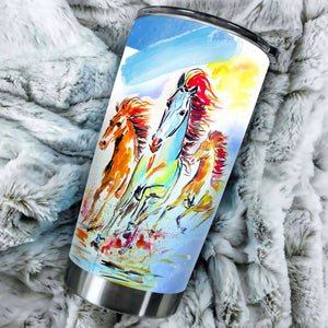 Camellia Personalized Horse Painting Art Stainless Steel Tumbler - Double-Walled Insulation Vacumm Flask - Gift For Horse Lovers, Cowgirls, Cowboys, Perfect Christmas, Thanksgiving Gift