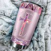 Camellia Personalized God Crystal Cross Stainless Steel Tumbler - Customized Double-Walled Insulation Travel Thermal Cup With Lid Gift For Christian