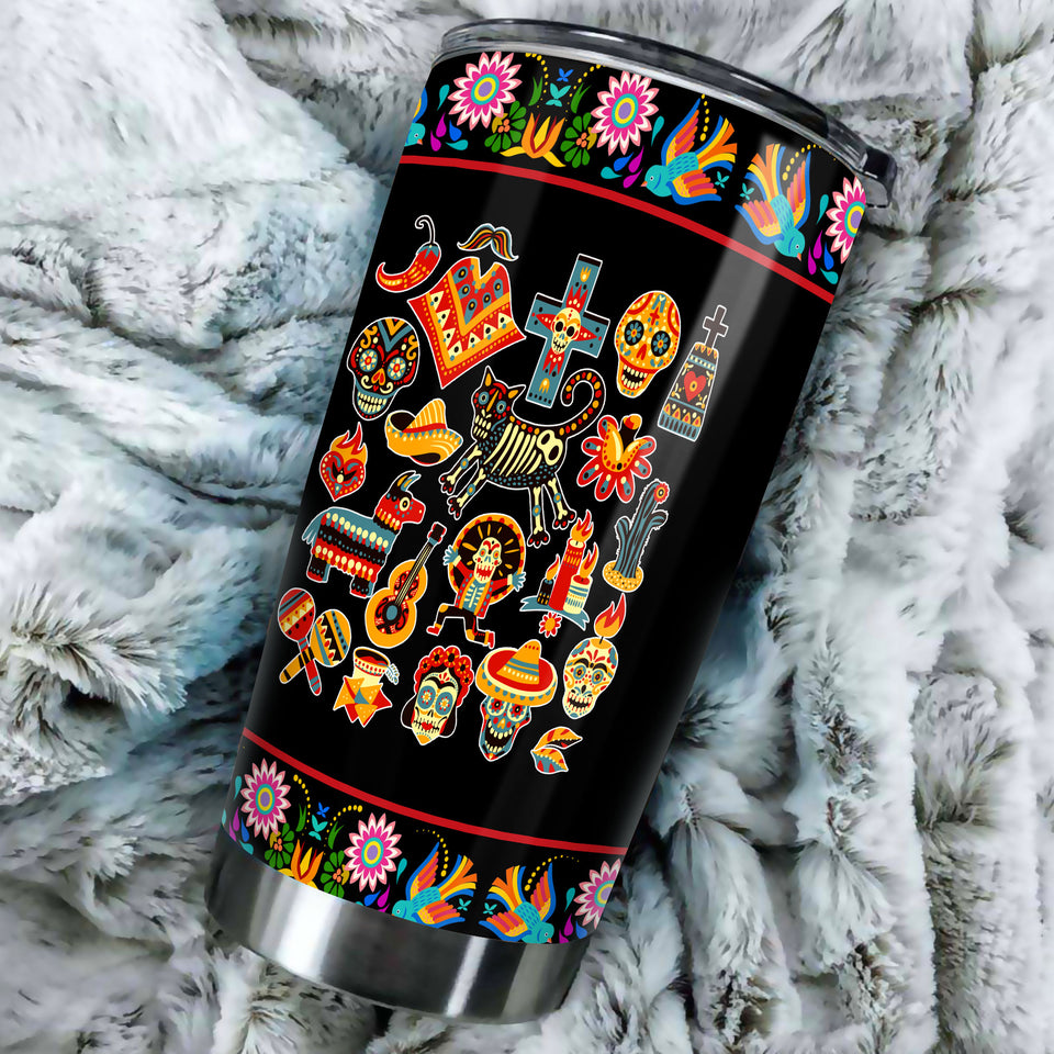 Camellia Personalized Mexico Sugar Skull Stainless Steel Tumbler-Double-Walled Insulation Travel Cup With Lid