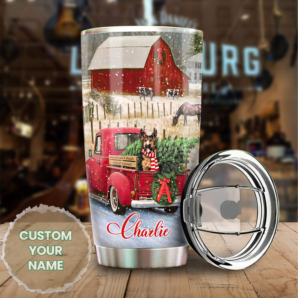 Camellia Personalized Christmas Germand   Shepherd God Blessed The Broken Road that Led Me Straight To You Stainless Steel Tumbler - Customized Double-Walled Insulation Travel Thermal Cup With Lid