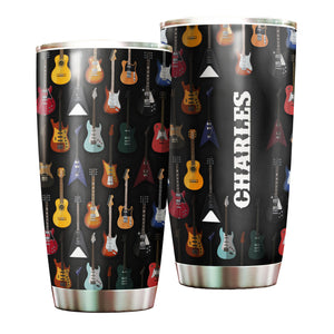 Camellia Personalized 3D Colorful Guitar Collection Stainless Steel Tumbler - Customized Double-Walled Insulation Travel Thermal Cup With Lid Gift For Guitarist