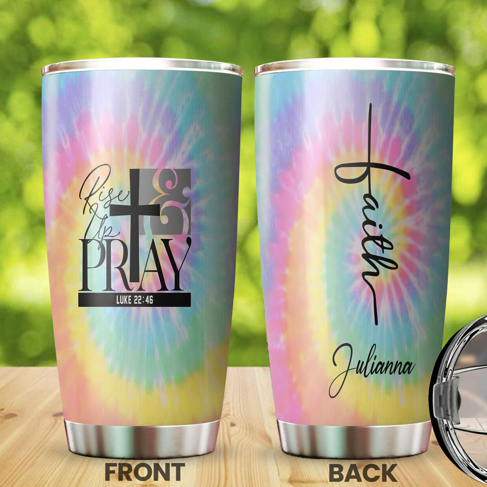 Camellia Personalized Faith Raise Up And Pray Stainless Steel Tumbler-Double-Walled Travel Therma Cup With Lid