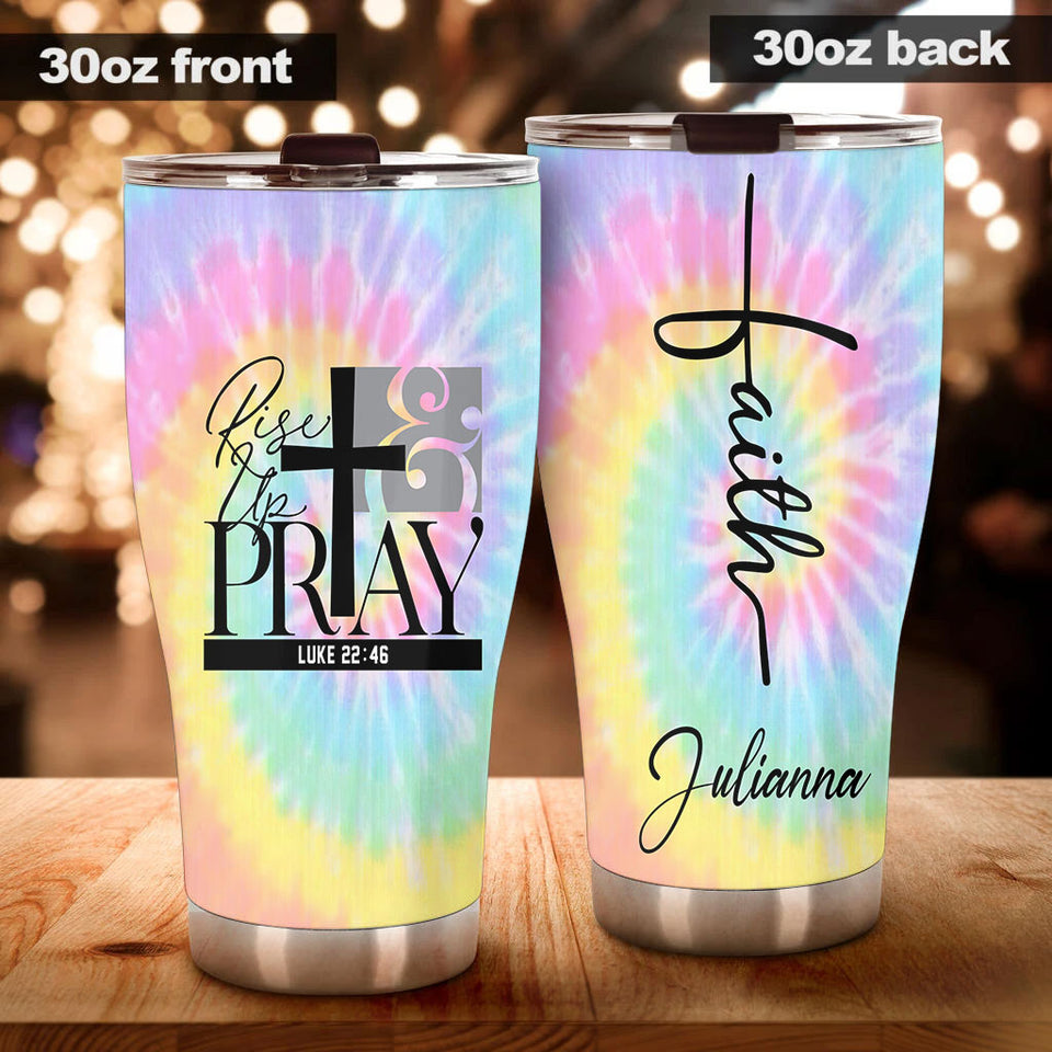 Camellia Personalized Faith Raise Up And Pray Stainless Steel Tumbler-Double-Walled Travel Therma Cup With Lid