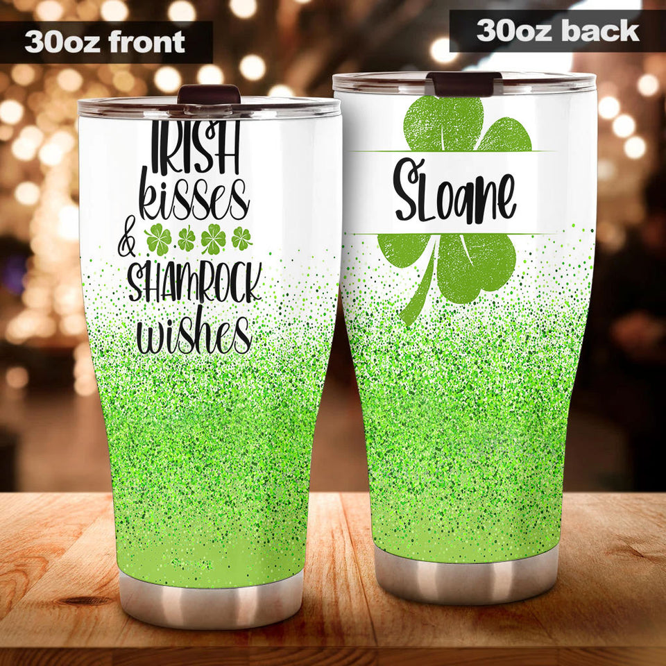 Camellia Persionalized Irish Kisses Shamrock Wishes Stainless Steel Tumbler - Customized Double - Walled Insulation Travel Thermal Cup With Lid