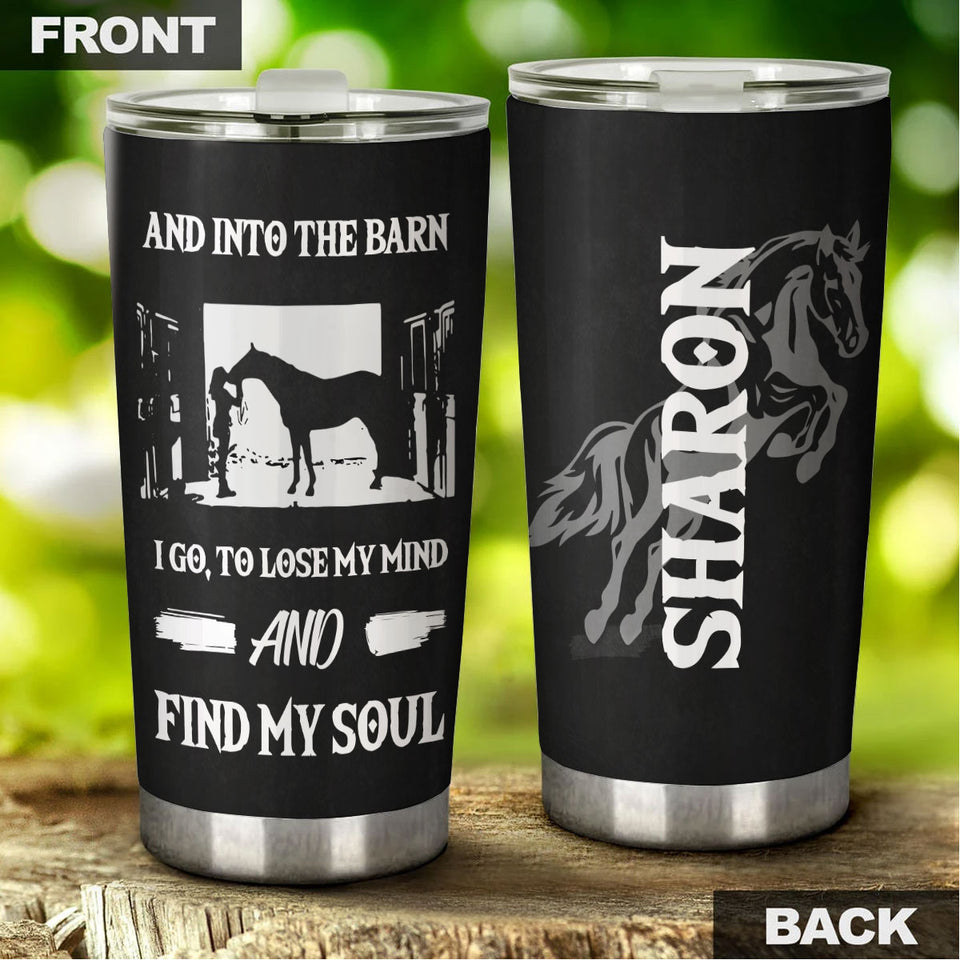 Camellia Personalized Horse Into The Barn Stainless Steel Tumbler - Double-Walled Insulation Vacumm Flask - Gift For Horse Lovers, Cowgirls, Cowboys, Perfect Christmas, Thanksgiving Gift