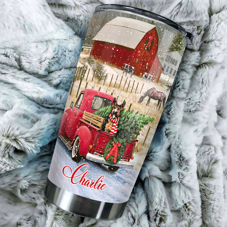 Camellia Personalized Christmas Germand   Shepherd God Blessed The Broken Road that Led Me Straight To You Stainless Steel Tumbler - Customized Double-Walled Insulation Travel Thermal Cup With Lid