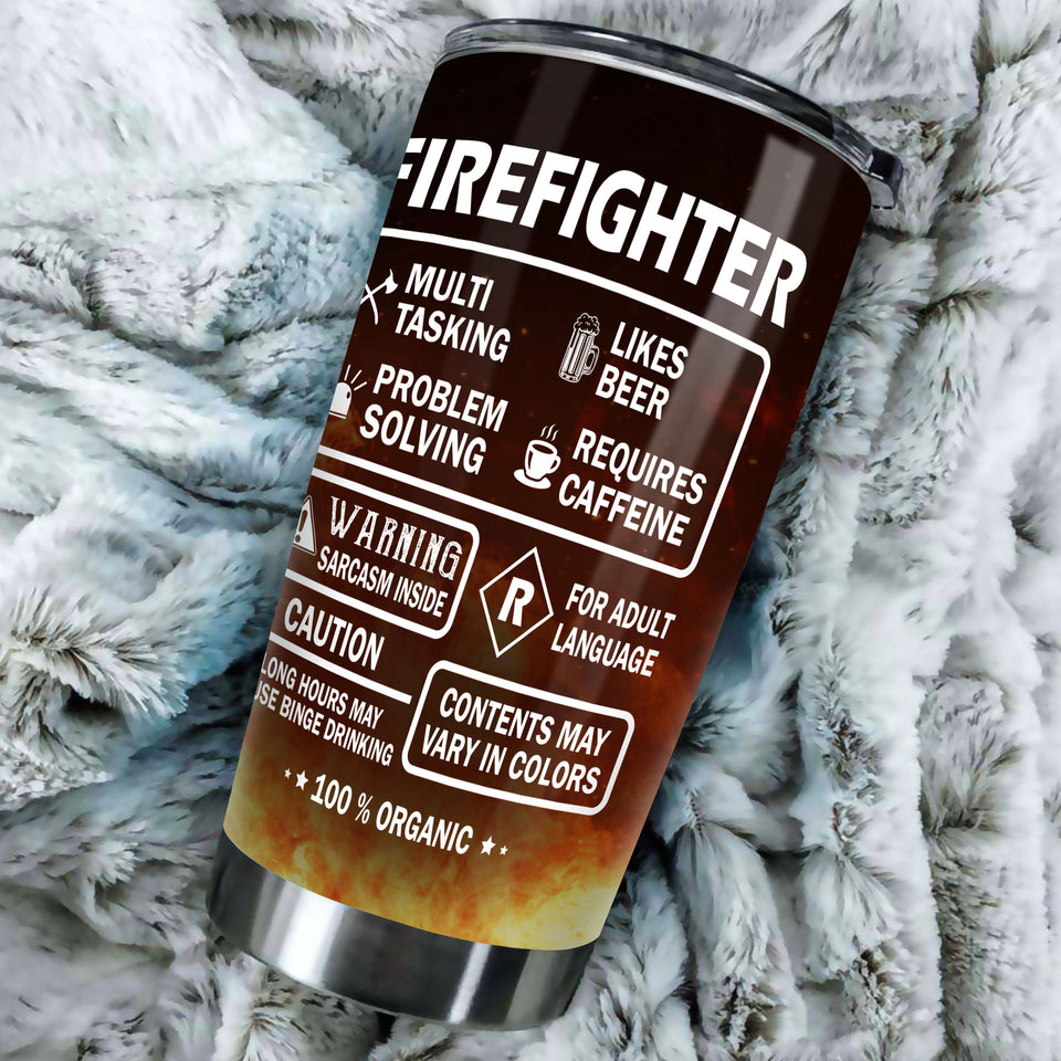 Camellia Personalized Firefighter Label Stainless Steel Tumbler-Double-Walled Insulation Gift For Firefighter Fireman