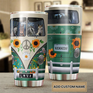 Camellia Personalized Horse Hippie Van Stainless Steel Tumbler - Double-Walled Insulation Vacumm Flask - Gift For Horse Lovers, Cowgirls, Cowboys, Perfect Christmas, Thanksgiving Gift
