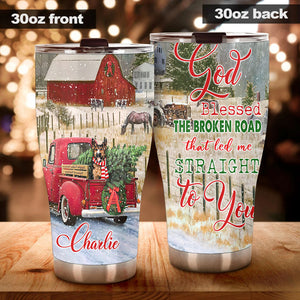 Camellia Personalized Christmas Germand   Shepherd God Blessed The Broken Road that Led Me Straight To You Stainless Steel Tumbler - Customized Double-Walled Insulation Travel Thermal Cup With Lid
