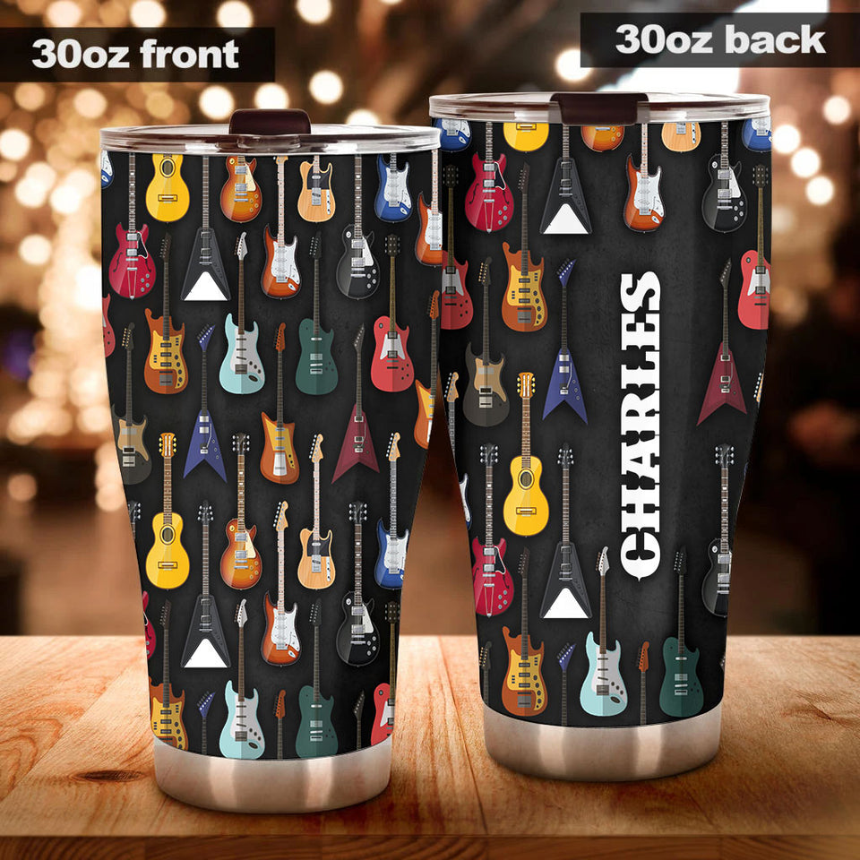 Camellia Personalized 3D Colorful Guitar Collection Stainless Steel Tumbler - Customized Double-Walled Insulation Travel Thermal Cup With Lid Gift For Guitarist