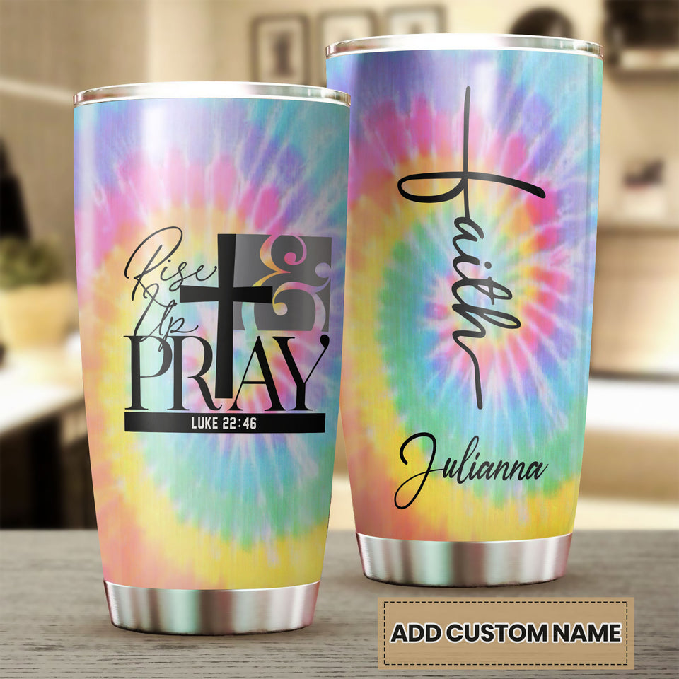 Camellia Personalized Faith Raise Up And Pray Stainless Steel Tumbler-Double-Walled Travel Therma Cup With Lid