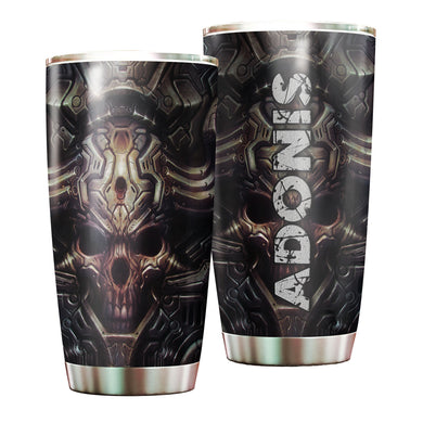 Camellia Personalized Creepy Skull Stainless Steel Tumbler - Customized Double-Walled Insulation Travel Thermal Cup With Lid