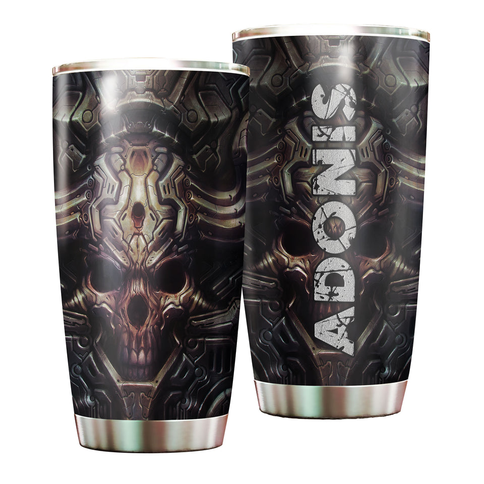 Camellia Personalized Creepy Skull Stainless Steel Tumbler - Customized Double-Walled Insulation Travel Thermal Cup With Lid