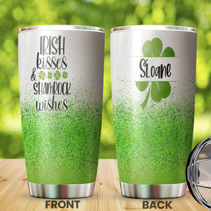 Camellia Persionalized Irish Kisses Shamrock Wishes Stainless Steel Tumbler - Customized Double - Walled Insulation Travel Thermal Cup With Lid
