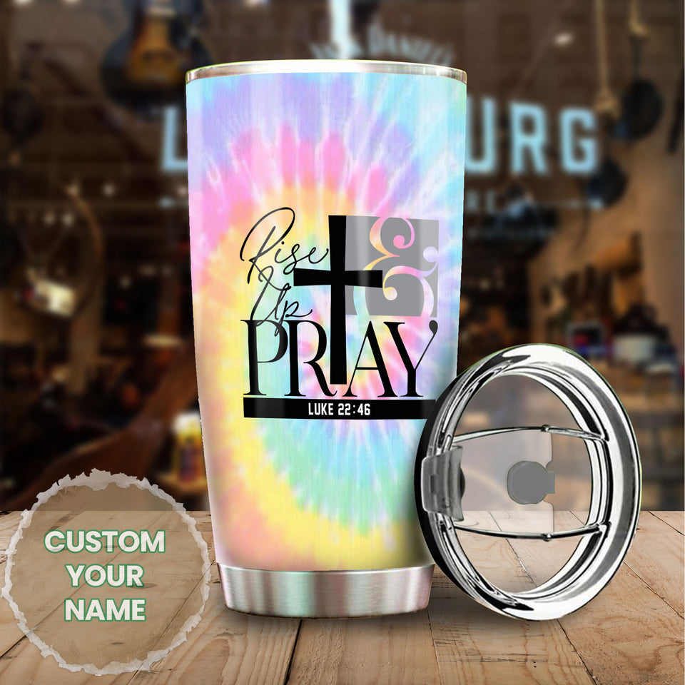 Camellia Personalized Faith Raise Up And Pray Stainless Steel Tumbler-Double-Walled Travel Therma Cup With Lid
