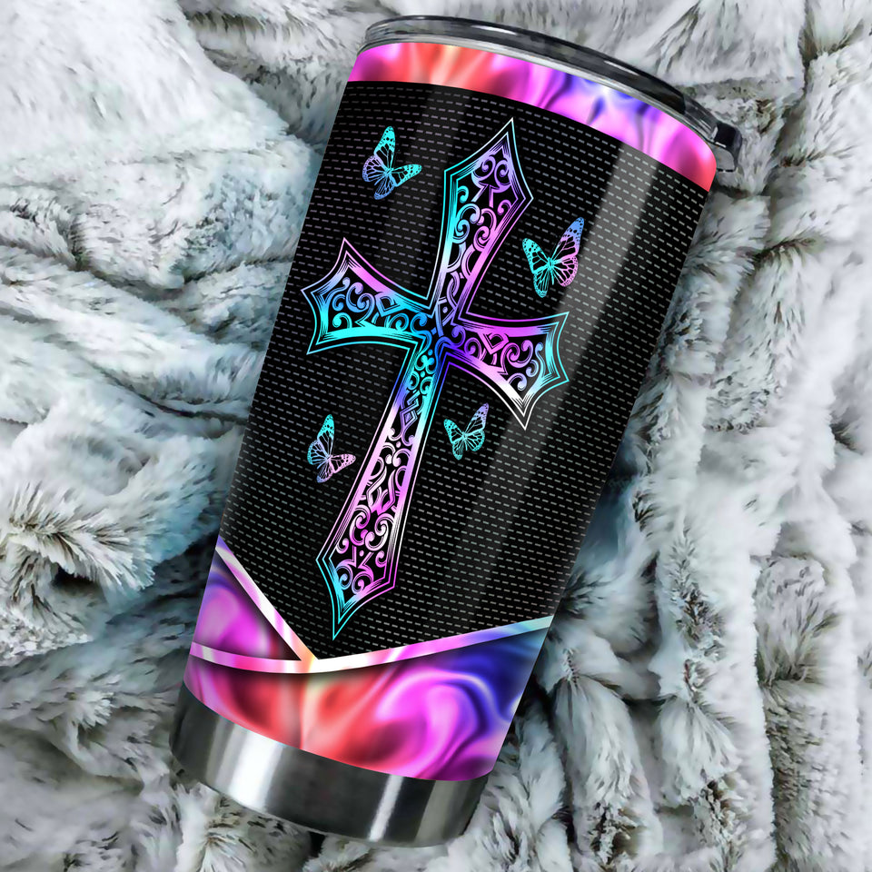 Camellia Personalized The Cross Symbol Of God's Love Stainless Steel Tumbler-Thermal Flask Travel Therma Cup With Lid