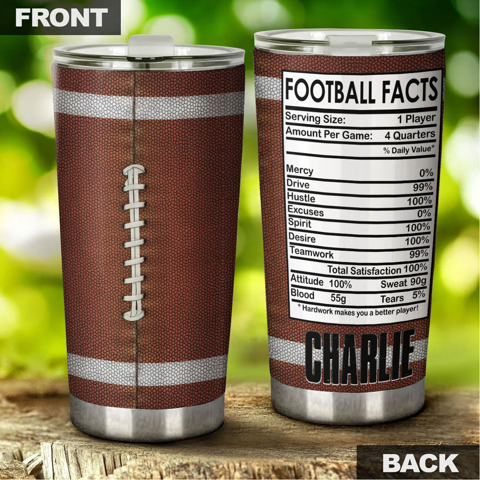 Camellia Personalized Football Facts  Stainless Steel Tumbler - Customized Double-Walled Insulation Travel Thermal Cup With Lid Gift For Footballer