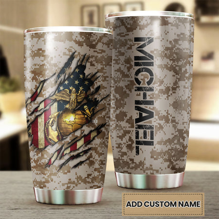 Camellia Personalized United States Marine Corps Stainless Steel Tumbler-Sweat-Proof Double Wall Travel Cup With Lid 05