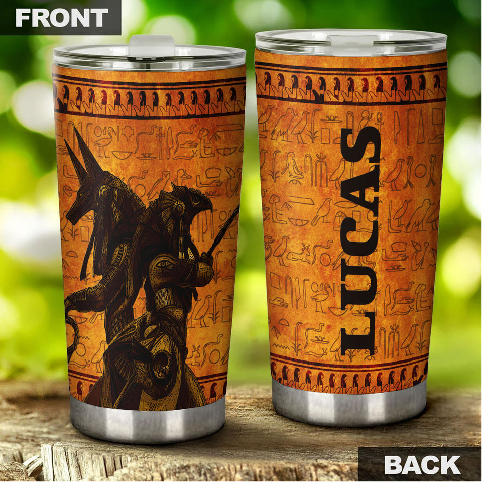 Camellia Personalized Anubis Ancient Egypt Stainless Steel Tumbler - Double-Walled Insulation Vacumm Flask - Gift For Ancient Egypt Culture Lovers