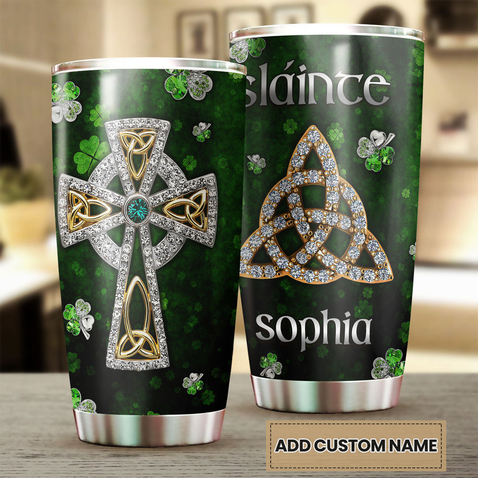 Camellia Persionalized Irish Jewelry Style Stainless Steel Tumbler - Customized Double - Walled Insulation Travel Thermal Cup With Lid
